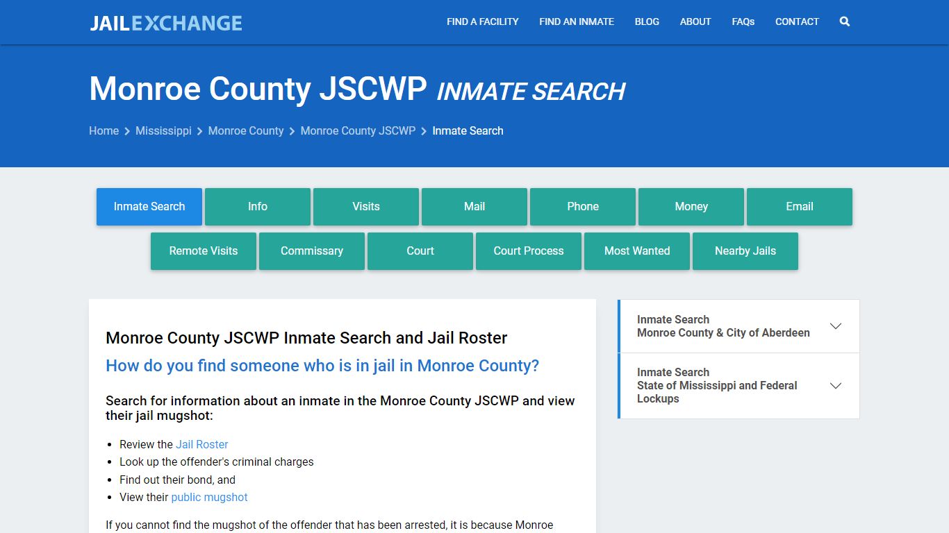 Inmate Search: Roster & Mugshots - Monroe County JSCWP, MS - Jail Exchange